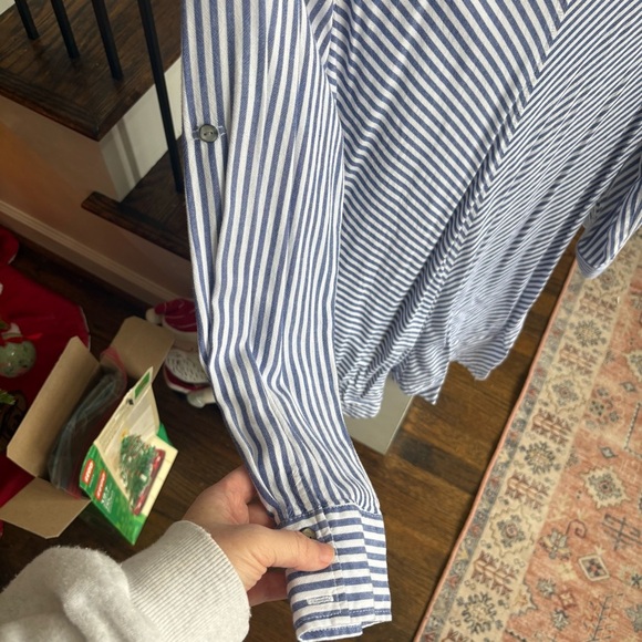 Max Studio Blue and White Striped Button Down Tunic Shirt - Picture 8 of 8
